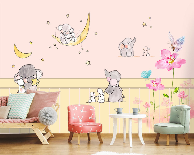 پوستر دیواری اتاق کودک فیل و خرگوش