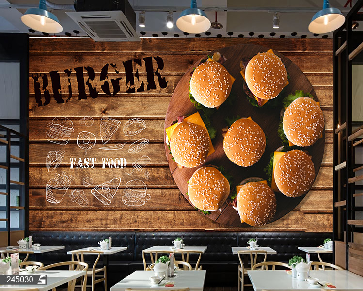 پوستر دیواری فست فود طرح میز همبرگر